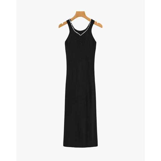 Black Pearl Trim Maxi Dress