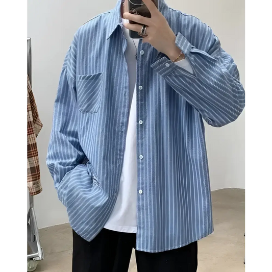 Blue Striped Cotton Overshirt