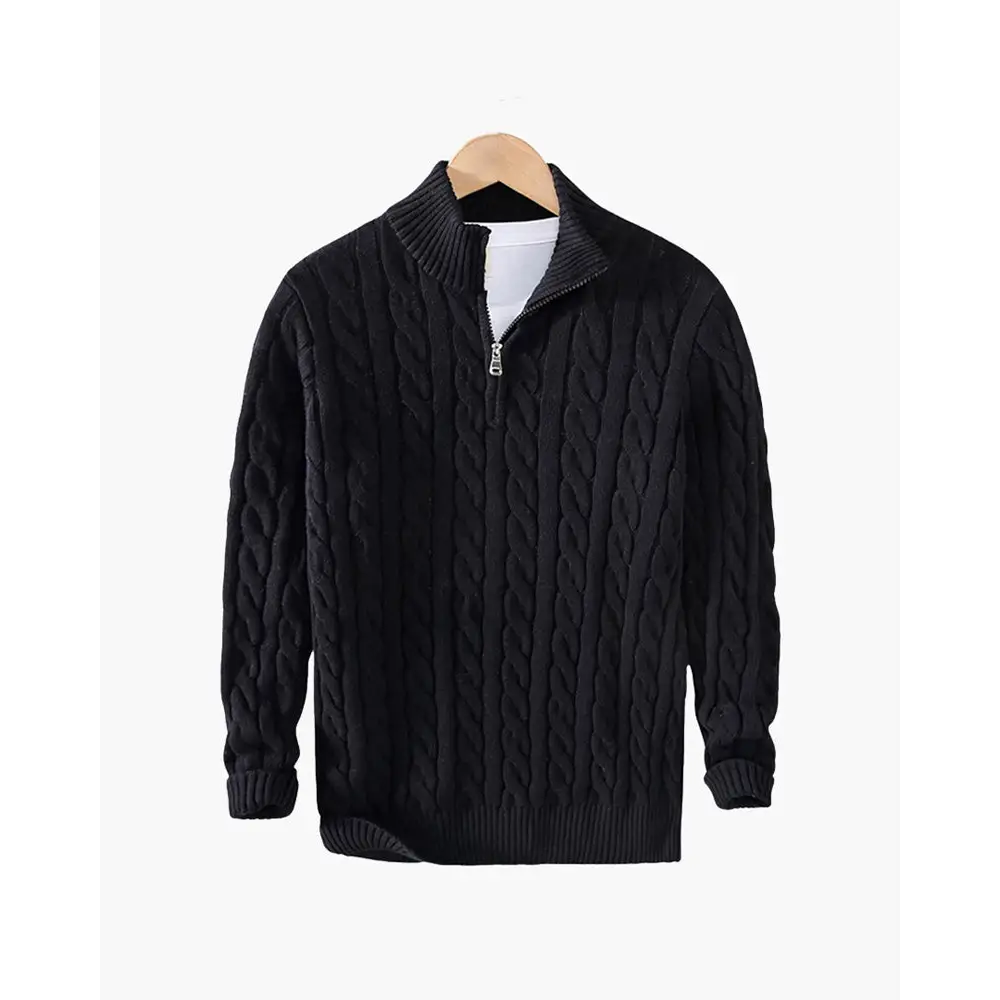 Cable Knit Half-Zip - Black / S