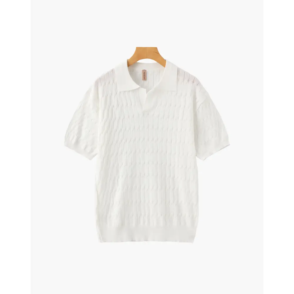 Cable Knit Polo Shirt - White / S