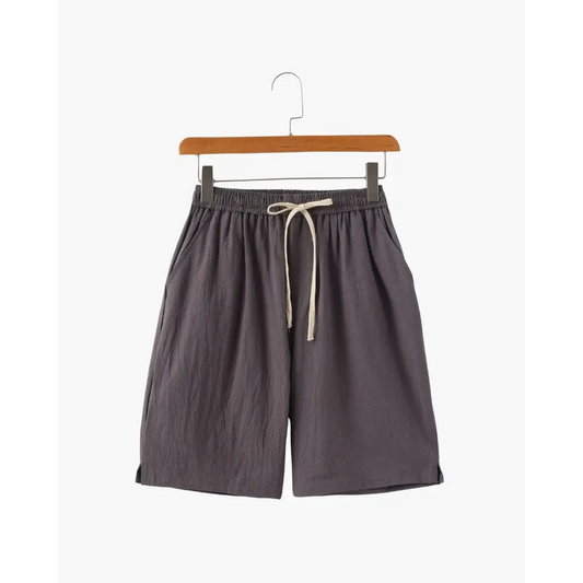Casual Relaxed Fit Linen Shorts - Gray / M