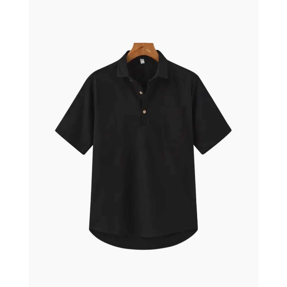 Casual Short Sleeve Linen Shirt - Black / S