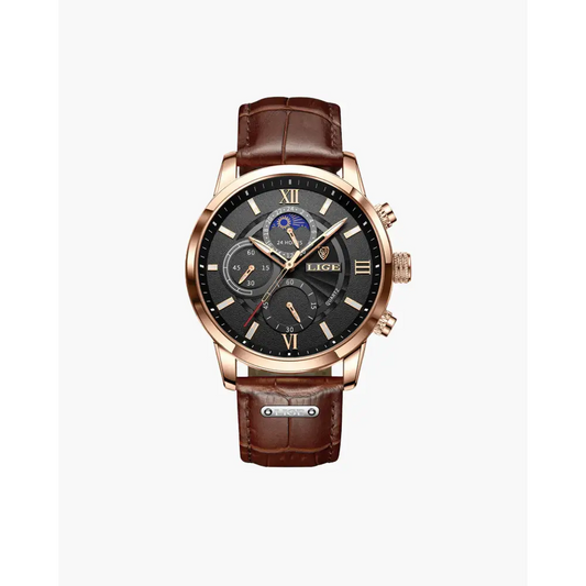 Classic Moonphase Chronograph Watch - Brown / Black
