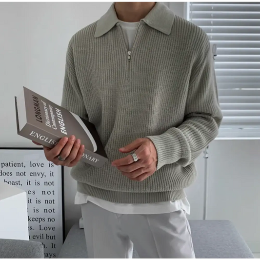 Continental Zip Polo Sweater - Grey / S