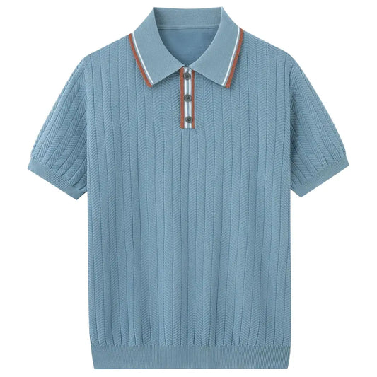 Contrast Trim Knit Polo - Light Blue / S