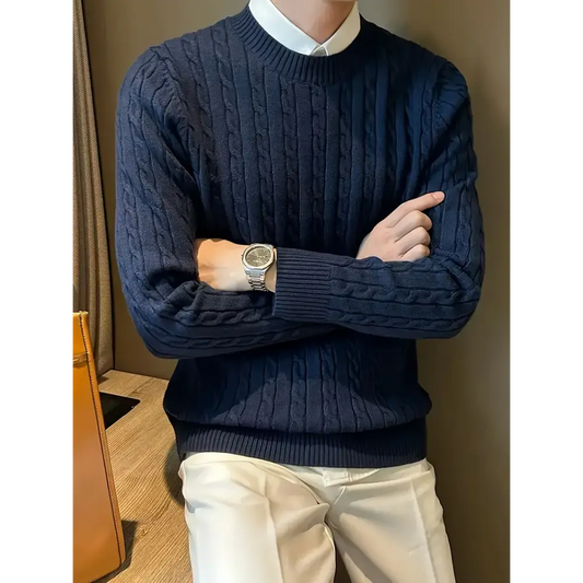 Dense Cable Knit Sweater - Navy Blue / M