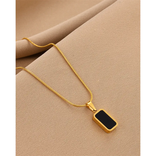 Gold Necklace with Black Enamel