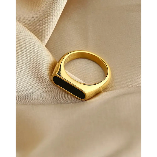 Gold Signet Ring with Black Enamel - 5