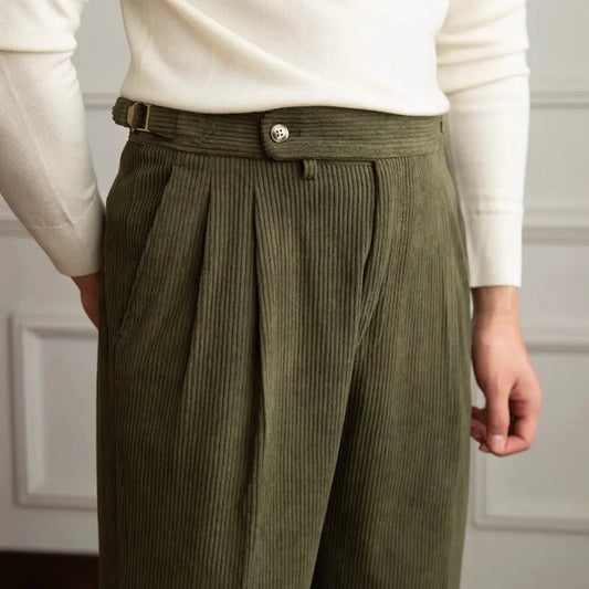 Heritage Corduroy Pleated Trousers - Army Green / 28