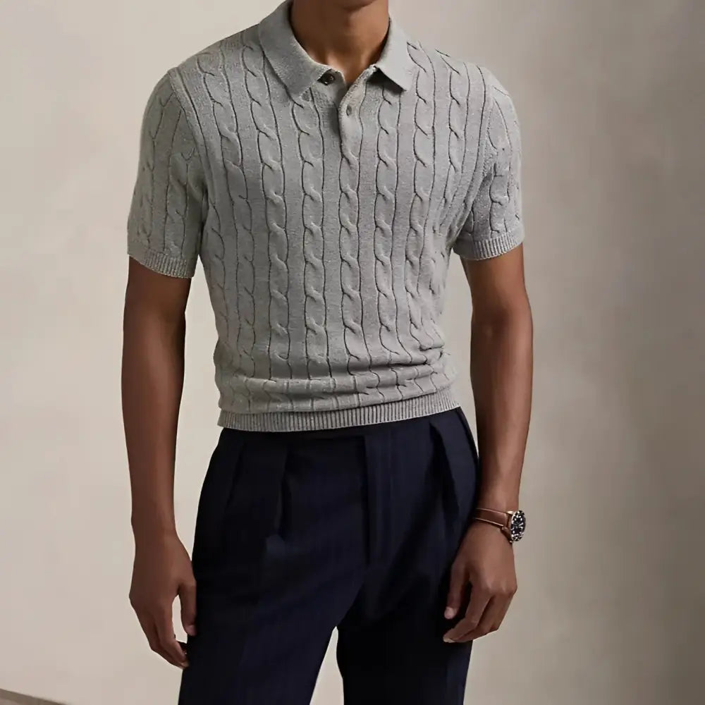 Iconic Cable Knit Polo - Gray / S