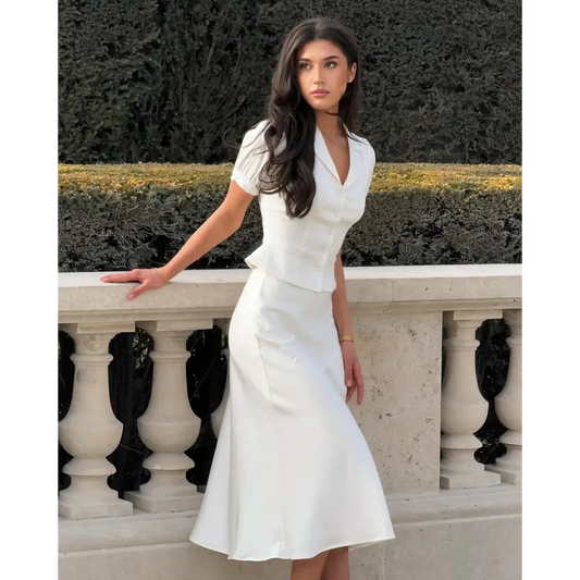 Ivory Satin Co-Ord Set - M