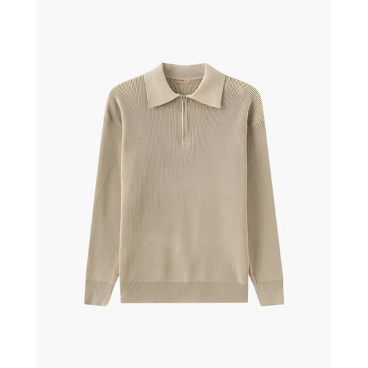 Knitted Half-Zip Polo Sweater - Nude / S