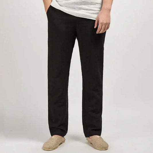 Linen Blend Relaxed Trousers - Black / S