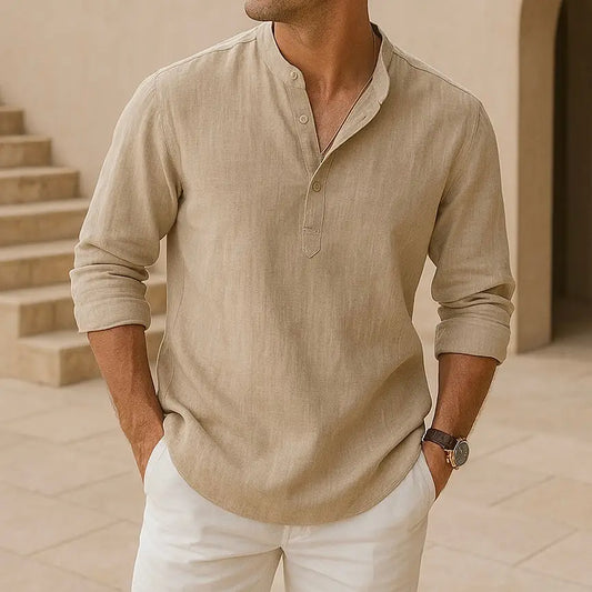 Linen V-Neck Relaxed Shirt
