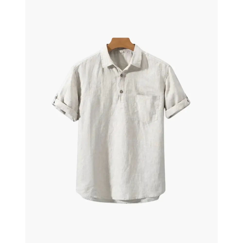 Minimalist Linen Blend Short Sleeve Shirt - Beige / M