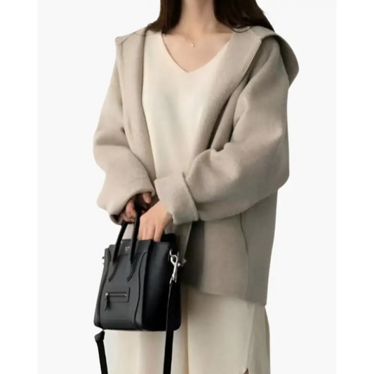 Minimalist Wool Hooded Lady Coat - Beige / S