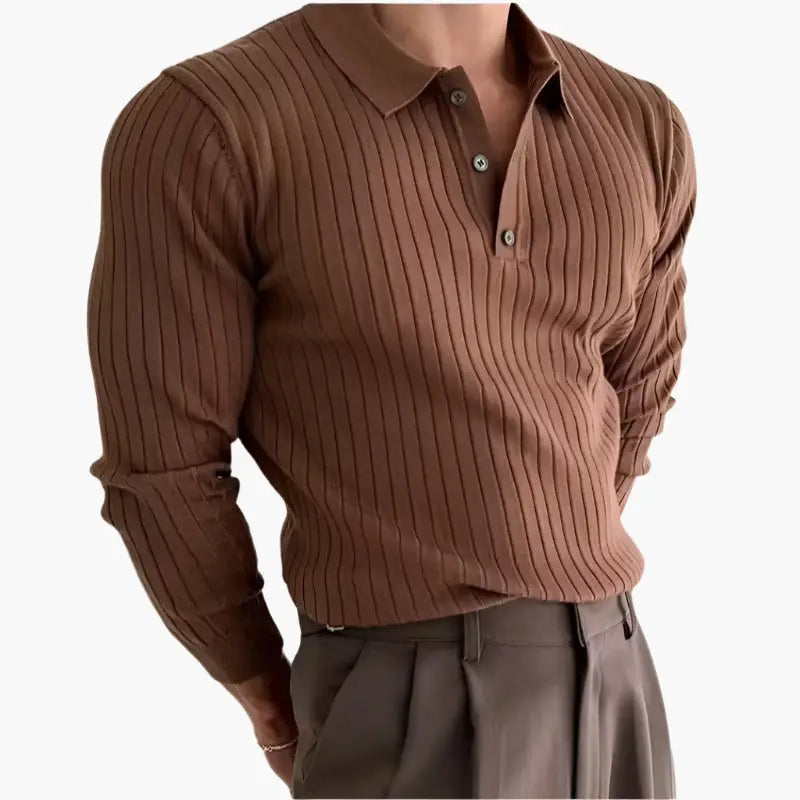 Prestige Ribbed Knit Polo - Brown / S