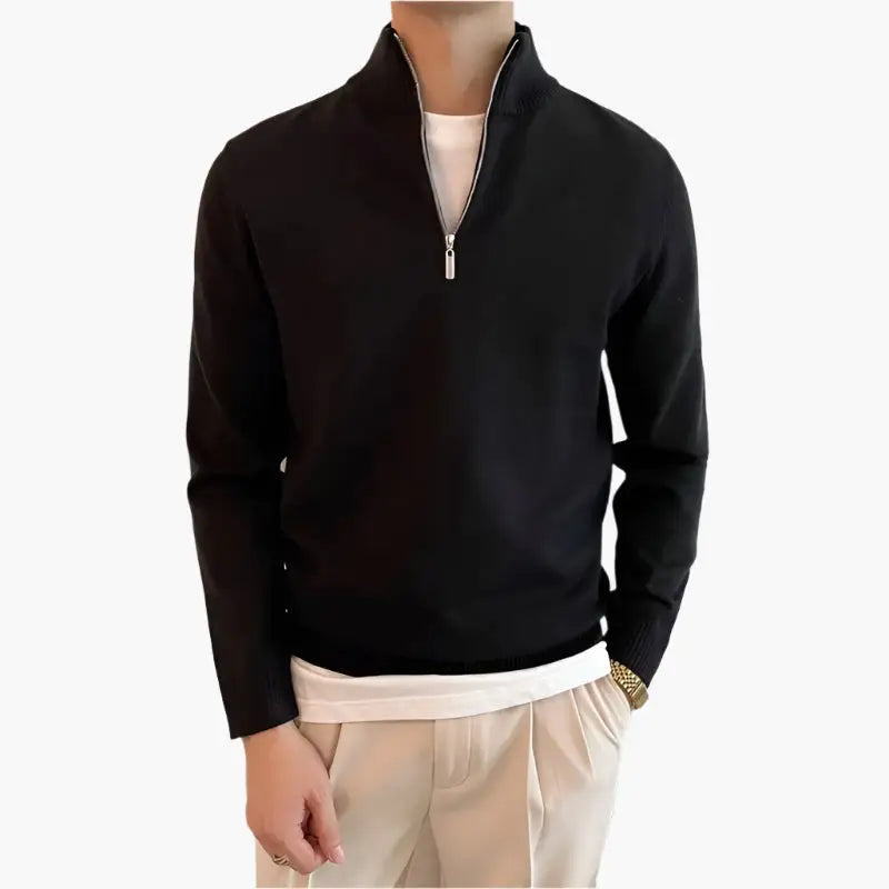 Quarter-Zip Knit Sweater - Black / S