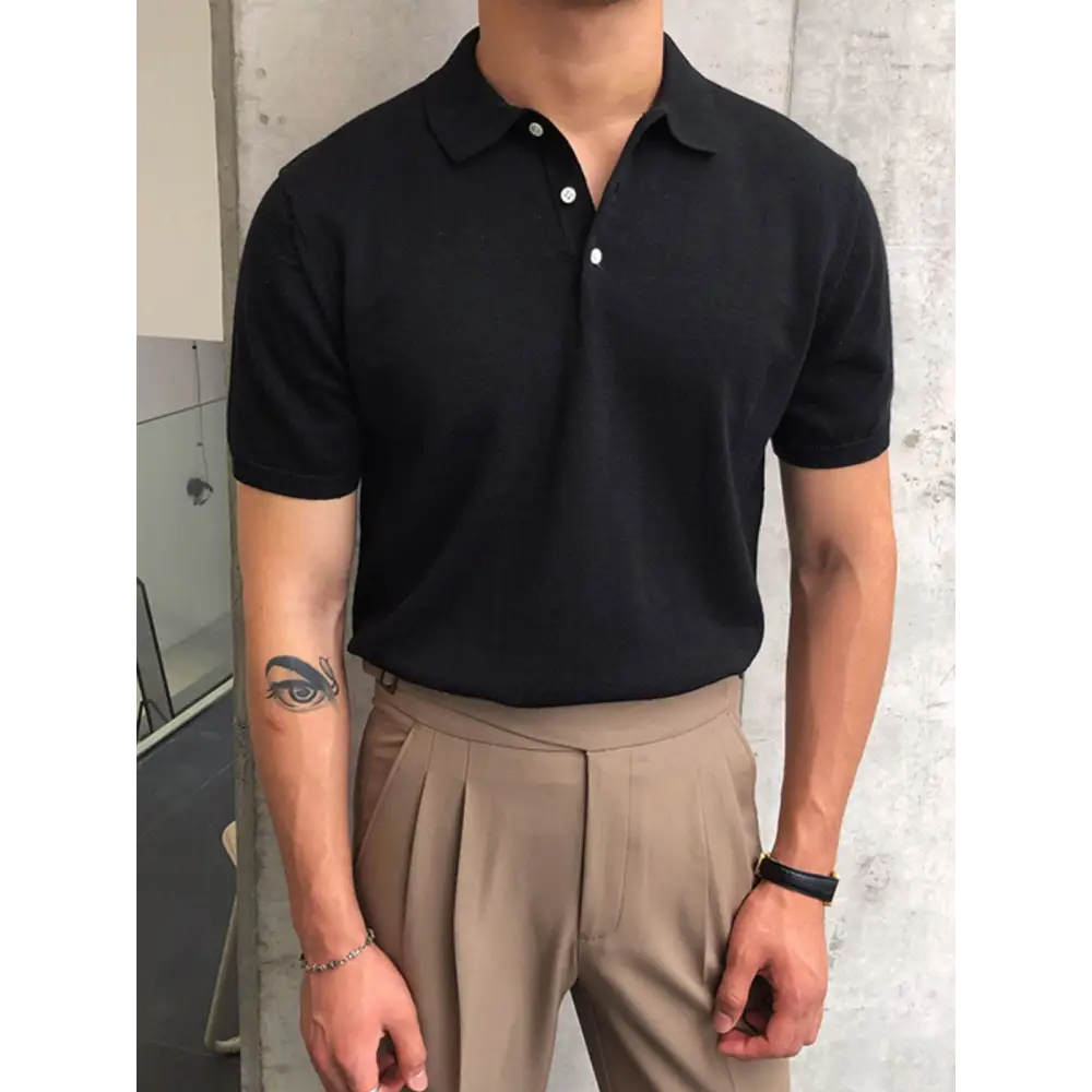 Refined Knit Polo Shirt - Black / M