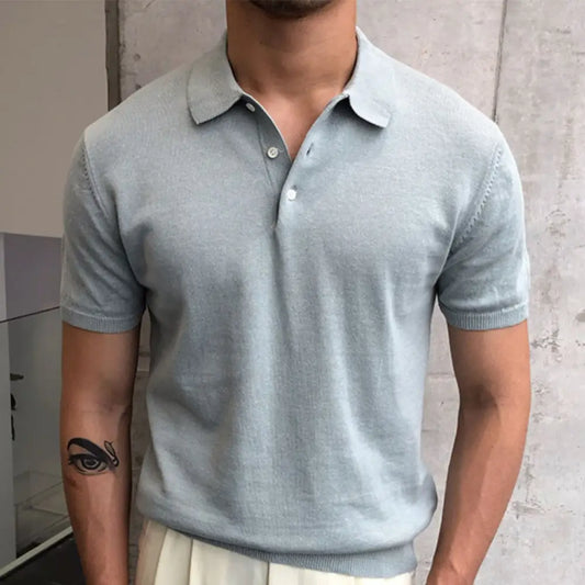 Refined Knit Polo Shirt - Light Blue / M