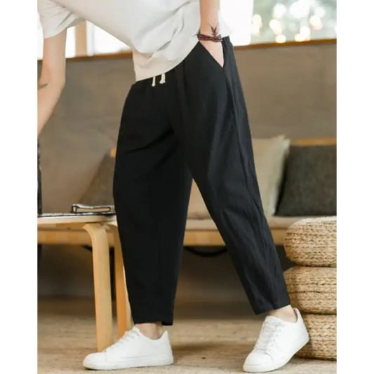 Relaxed Tapered Cotton Pants - Black / S