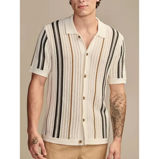 Retro Knit Stripe Shirt - Beige / XS