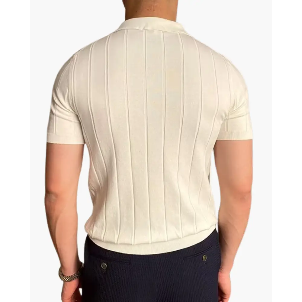 Ribbed Knit Polo Shirt
