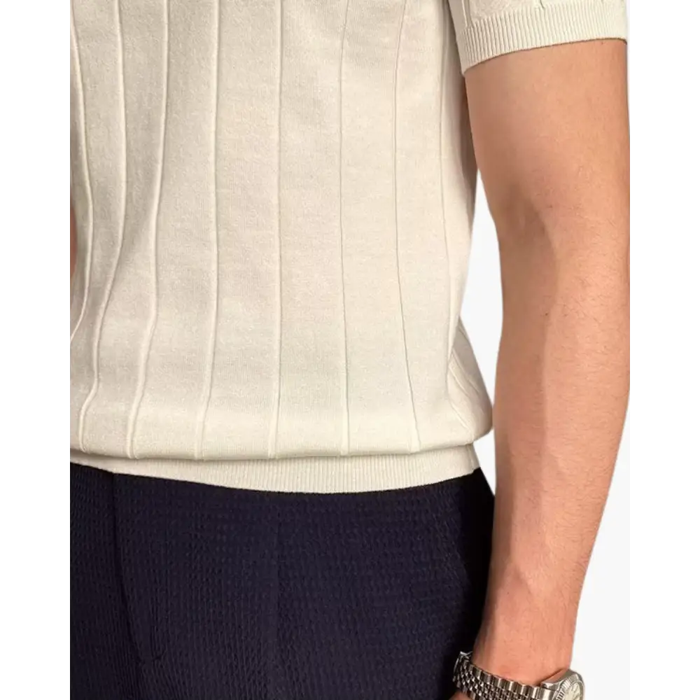 Ribbed Knit Polo Shirt