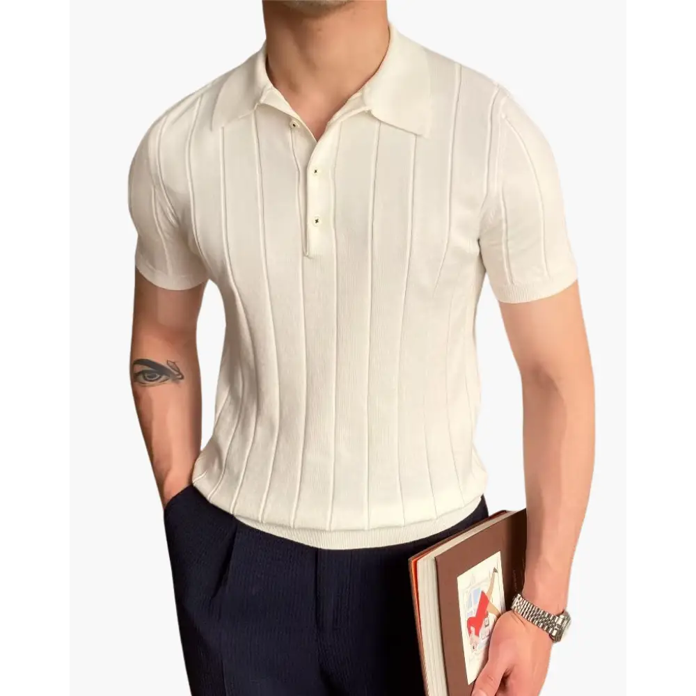 Ribbed Knit Polo Shirt - White / S