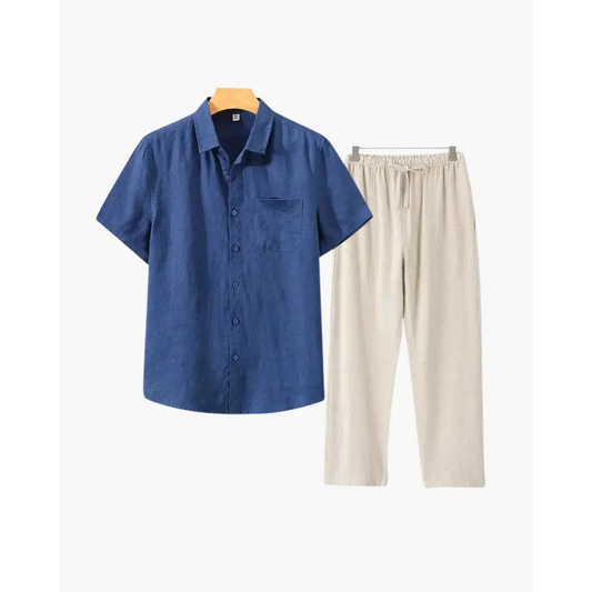 Riviera Linen Set - Blue / Beige / XS
