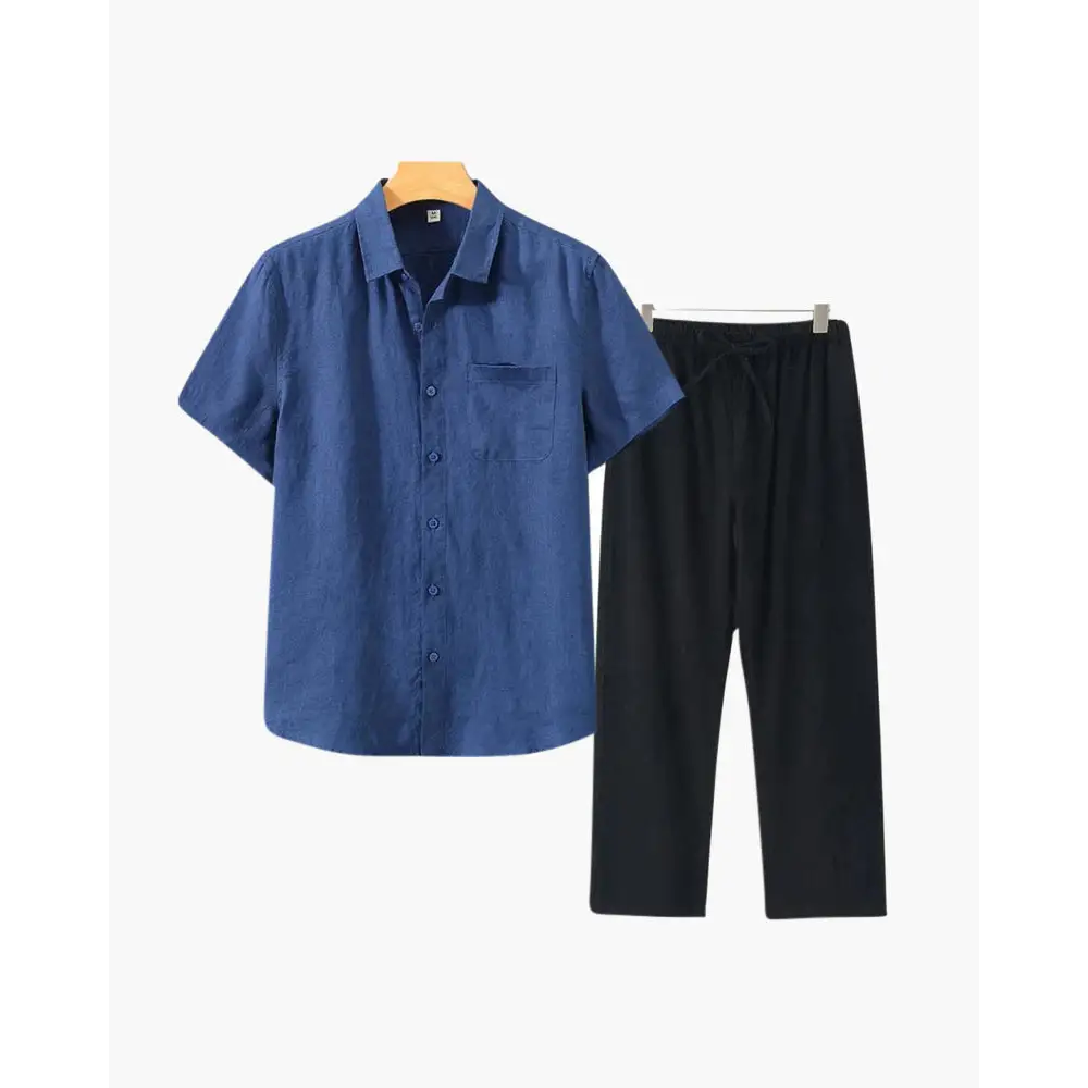 Riviera Linen Set - Blue / Black / XS