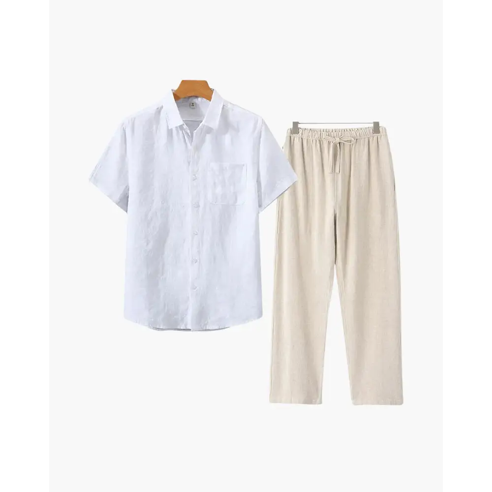 Riviera Linen Set - White / Beige / XS
