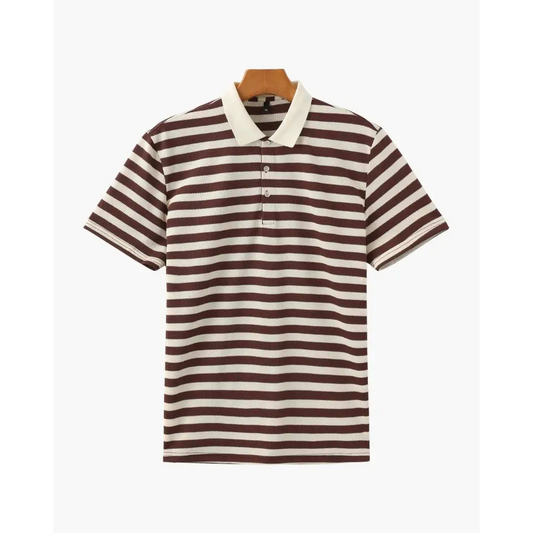 Riviera Textured Stripe Knit Polo - Brown / 2XS