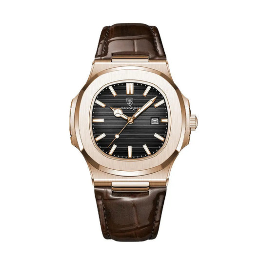 Rose Gold Leather Luxe Watch - Black