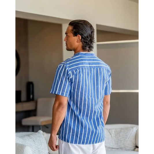 Santorini Striped V-Neck Linen Shirt