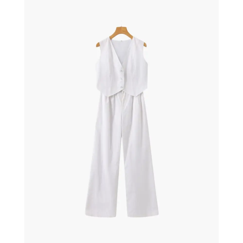 Sleeveless Wide-Leg Jumpsuit - White / S
