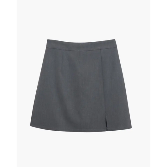Straight Mini Skirt with Slit - Gray / S