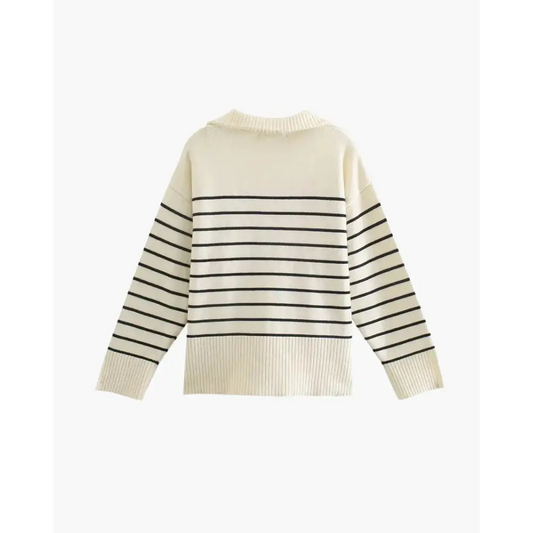Striped Half-Zip Knit Sweater - Medium