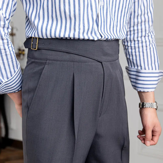 Tailored Pleated Trousers - Slate Gray / 28