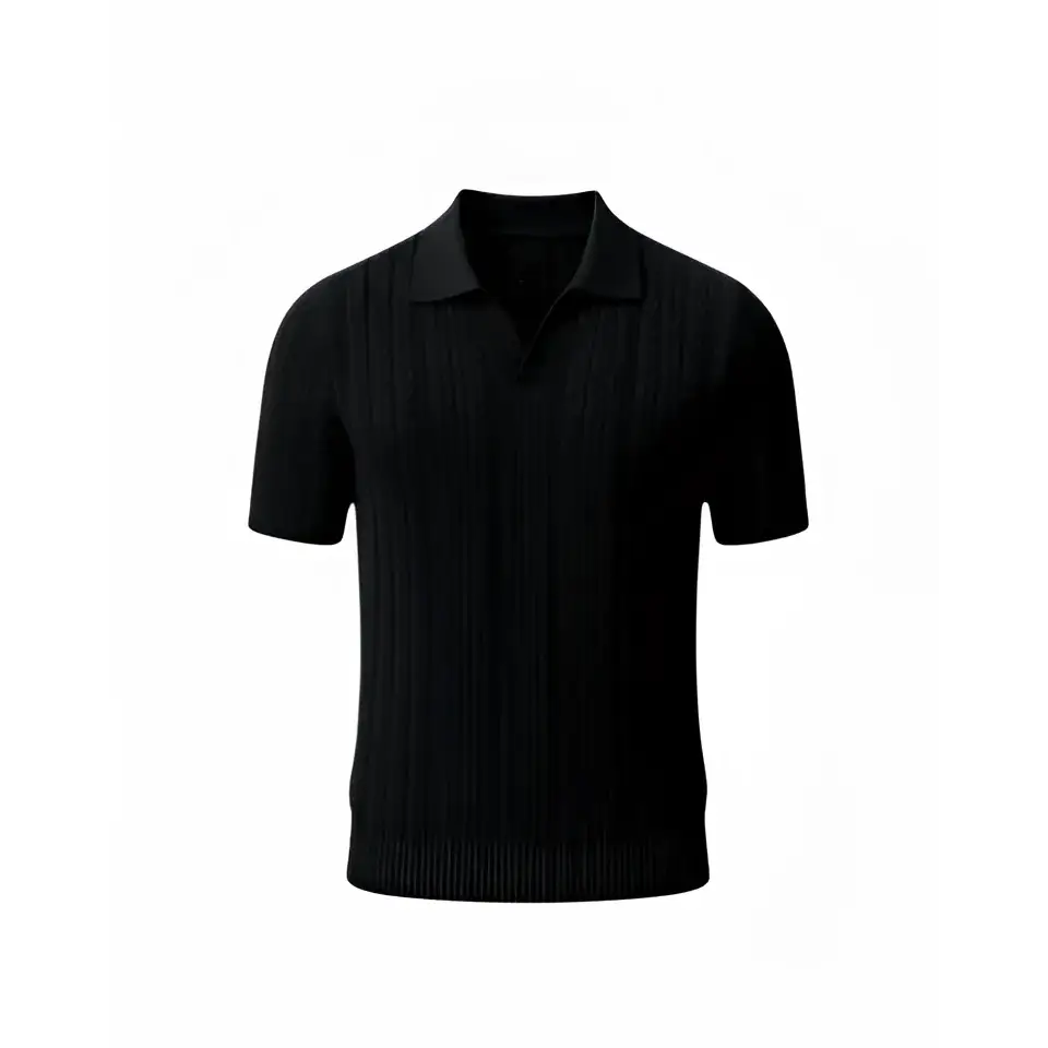 Textured Cable Knit Polo - Black / S