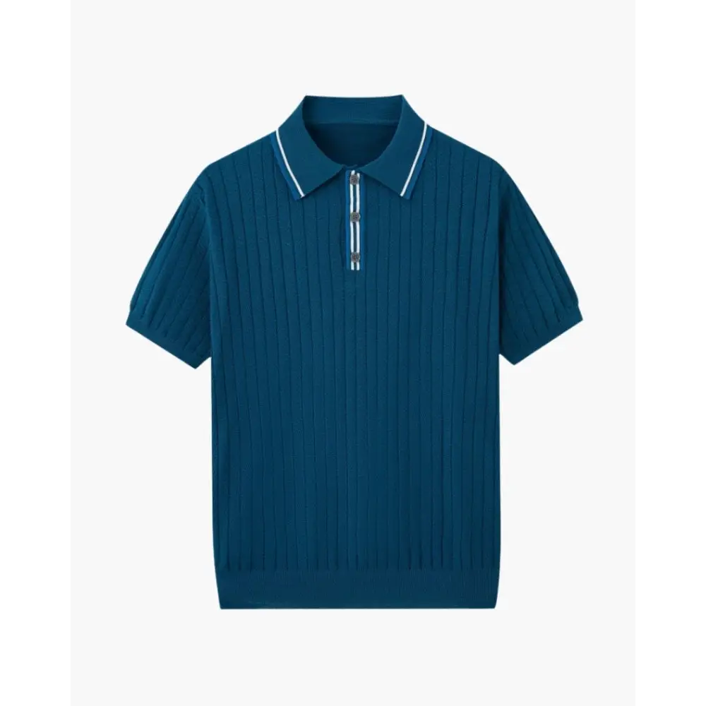 Textured Knit Polo Shirt - Blue / S