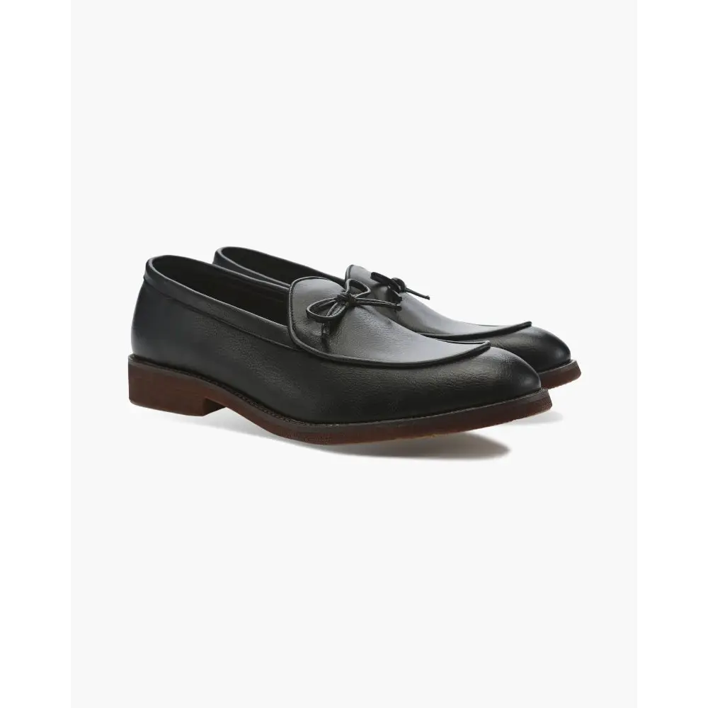 Timeless Bow Tie Leather Loafers - Black / 38