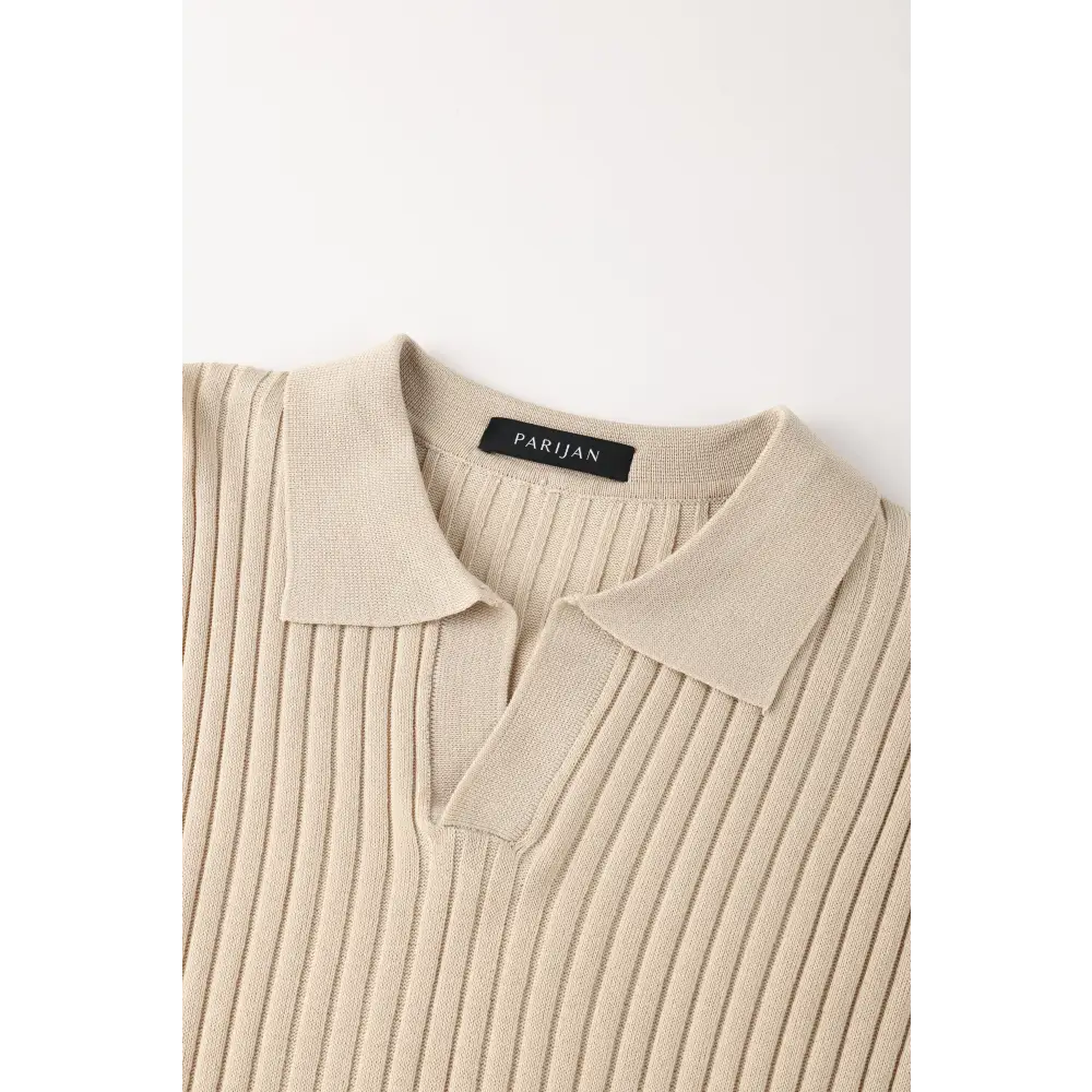 V-Neck Ribbed Knit Polo
