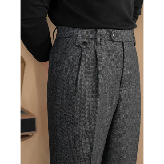 Wool Blend Pleated Trousers - Granite Gray / 29