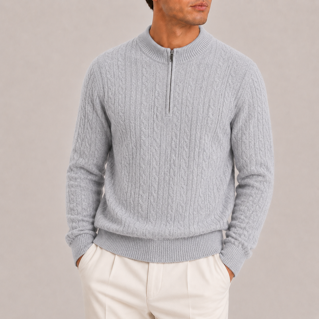 Cashmere Woven Half-Zip Sweater - Gray S