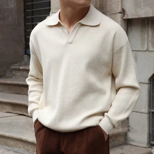 Belgravia V-neck Knit Polo - Cream White / S