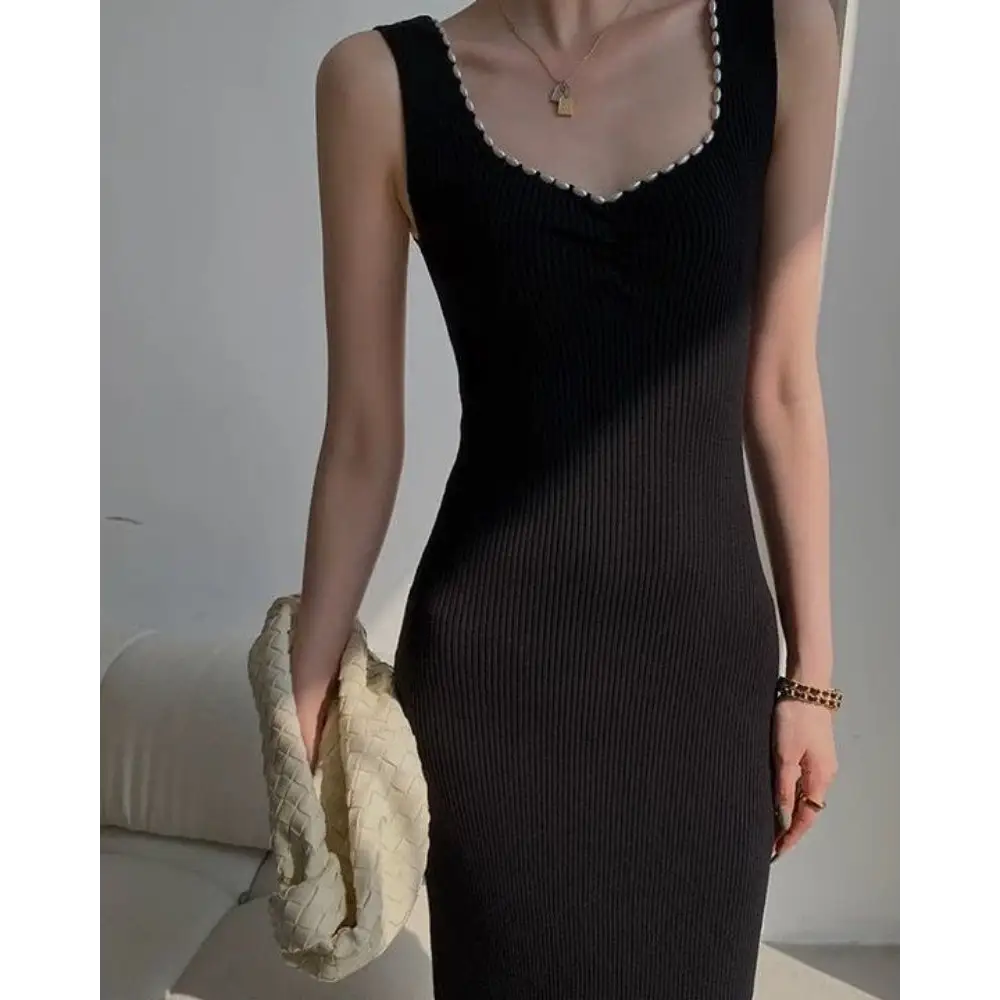 Black Pearl Trim Maxi Dress