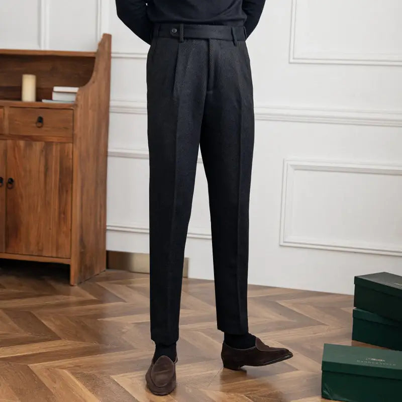 Black Sartorial Pleated Trousers