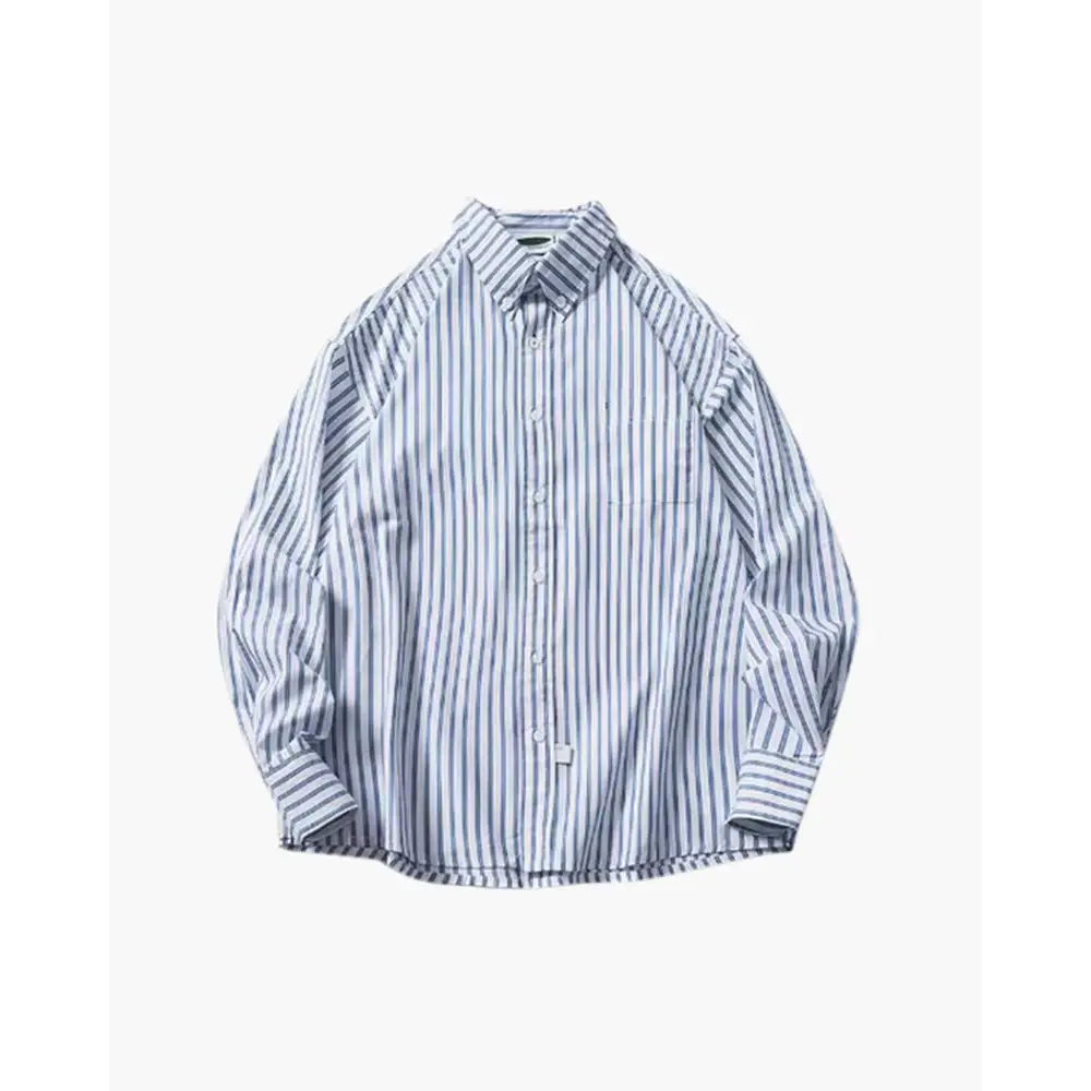 Blue Striped Cotton Overshirt - Light Blue / S