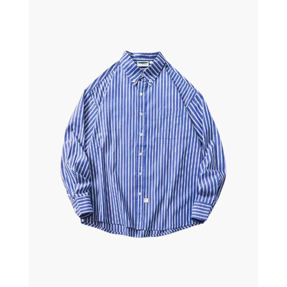 Blue Striped Cotton Overshirt - Blue / S